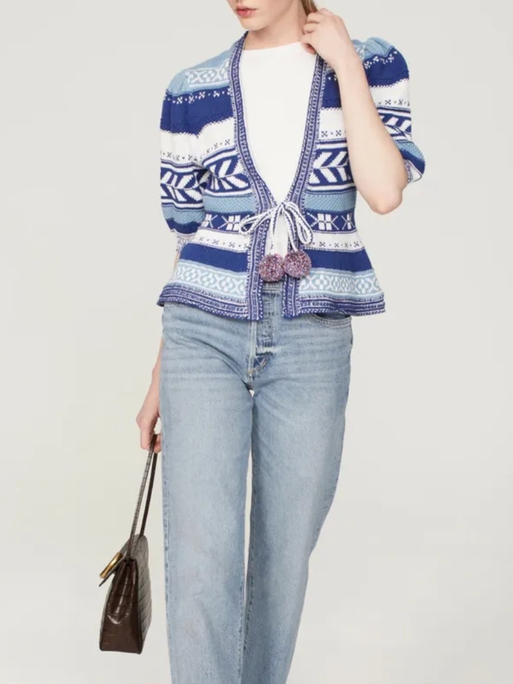 Polo Ralph Lauren Geo-Stripe Pom-Pom Linen-Blend Cardigan - size M - Picture 2 of 8